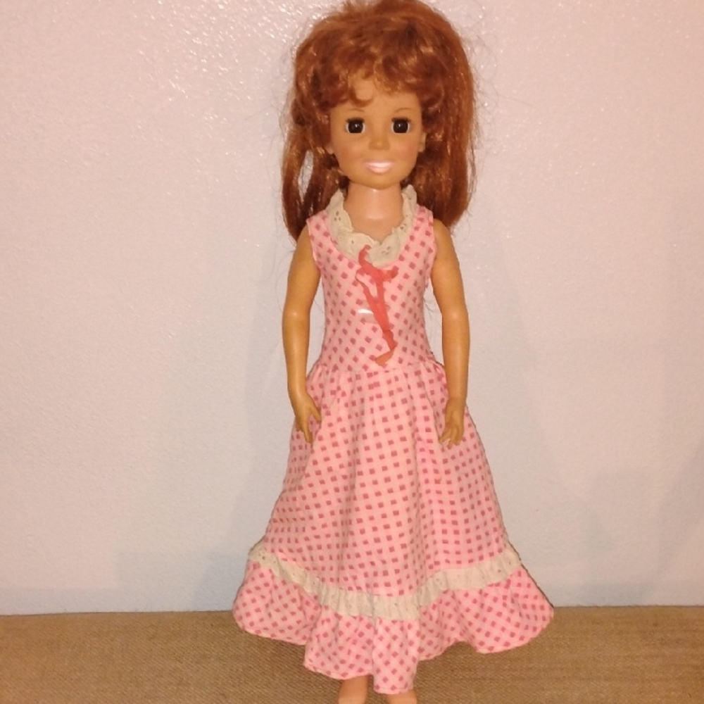 Vintage Ideal Crissy Doll Red Hair Pink Polka Dot Dress Georgous Face 1960s